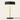 Black disc table lamp with a wide shallow black drum shade and gold stem, lamp on