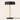 Black disc table lamp with a wide shallow black drum shade and gold stem, lamp off
