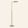 Slim Gold Floor Lamp lit cream studio packshot, trough shade