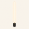 Brass Column Floor Lamp lit cream studio packshot, LED tube on marble base