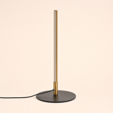 Slim vertical LED table lamp with unlit white diffuser and black disc base, lamp off