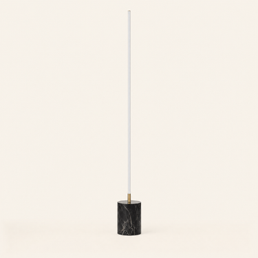 Brass Column Floor Lamp unlit cream studio packshot, LED tube on marble base