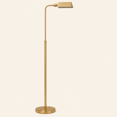 Slim Gold Floor Lamp unlit cream studio packshot, trough shade