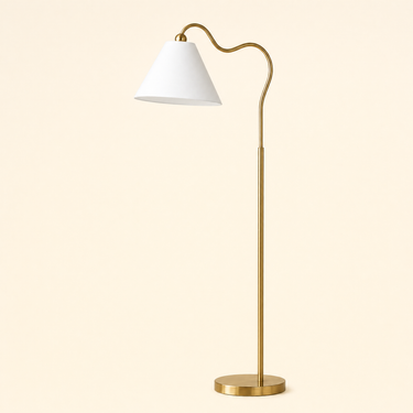 Brass Ring Arc Floor Lamp unlit cream studio packshot