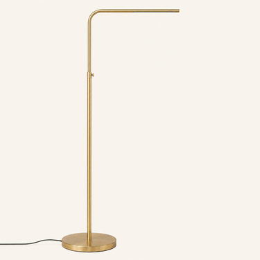 Brass pharmacy floor lamp, unlit, same camera