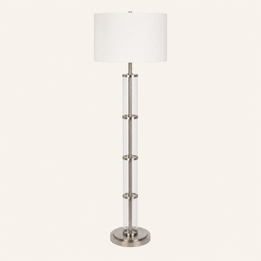 Nickel glass column floor lamp, unlit, same camera