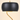 Close-up of the black drum shade and gold stem through the top, lamp on