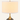 Close-up of the tall white drum shade and flared gold neck, lamp on