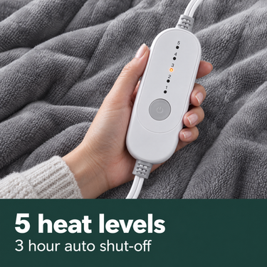 Heated throw controller: 5 heat levels and 3 hour auto shut-off